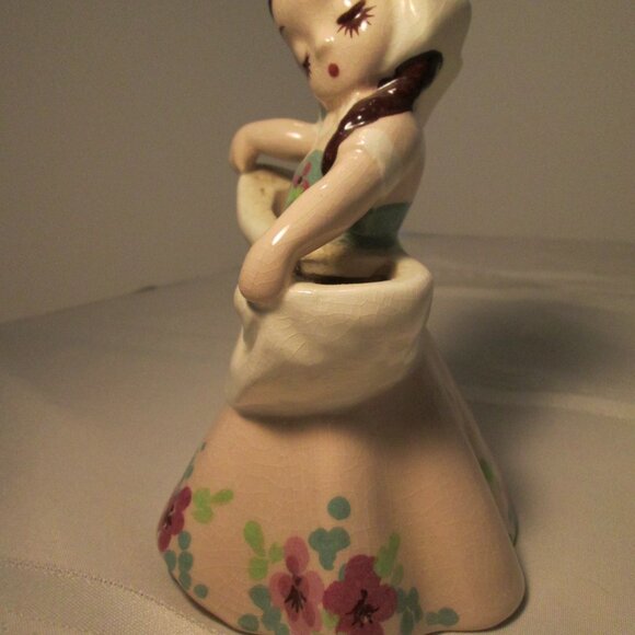 Rare Vintage DeLee California Pottery Peasant Girl Figurine Hand Painted Floral - Picture 4 of 8